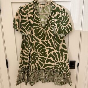 Green and Cream Patterned Mini Dress
